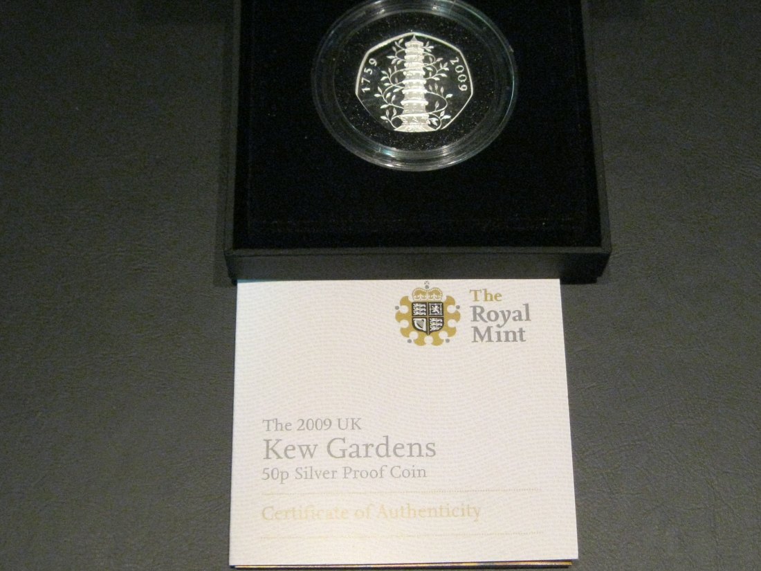  GREAT BRITAIN 50 PENCE 2009 KEW GARDENS 250 ANNS.SILVER PROOF EDITION RARE.   