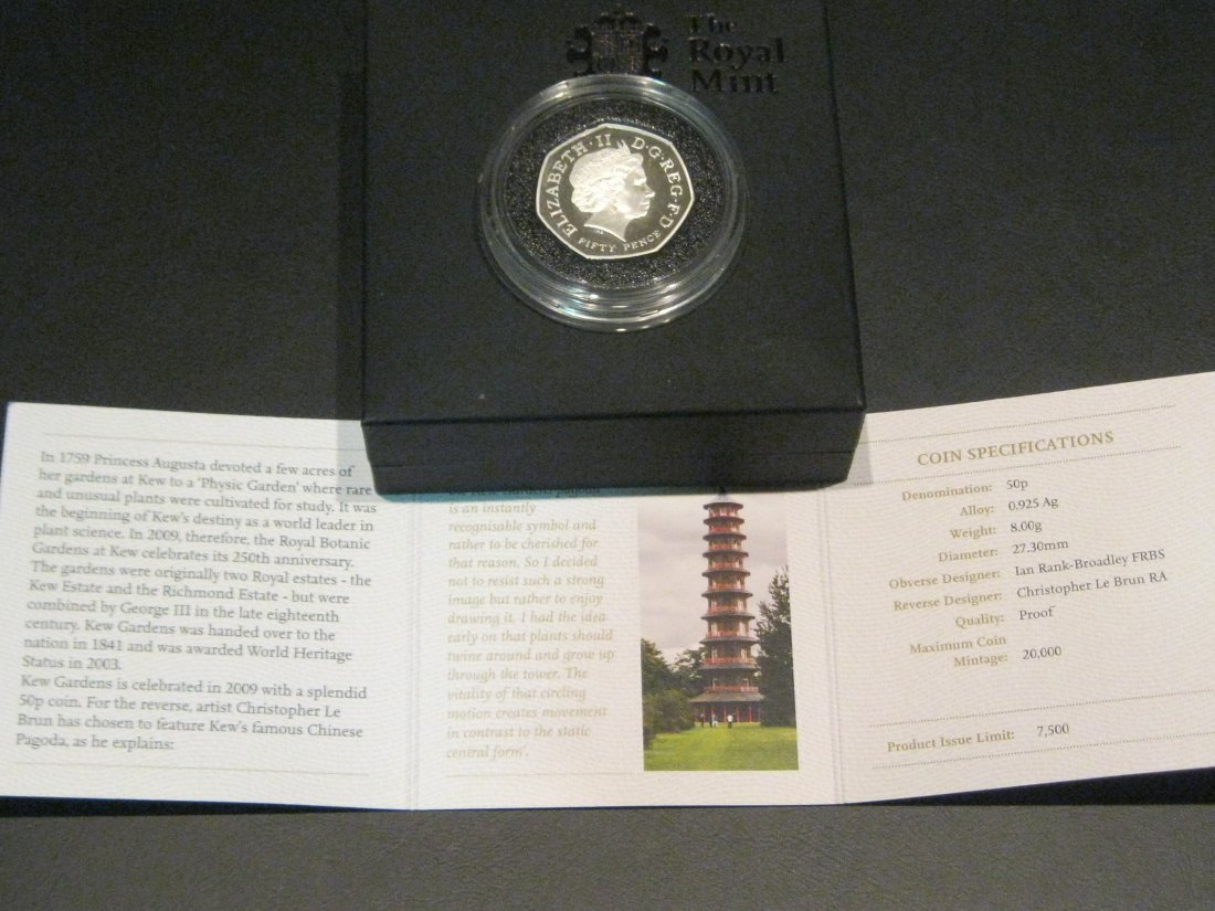  GREAT BRITAIN 50 PENCE 2009 KEW GARDENS 250 ANNS.SILVER PROOF EDITION RARE.   