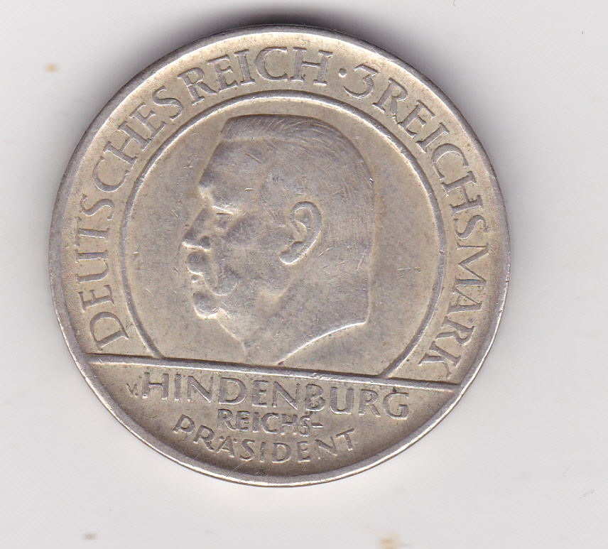  Weimarer Republik, 3 Mark 1929 J Schwurhand   