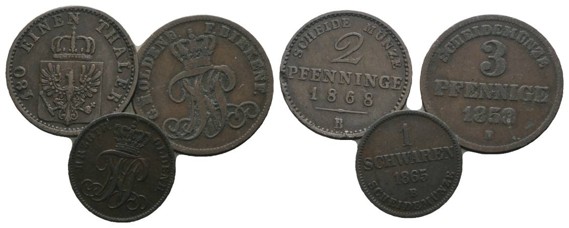  Altdeutschland, 3 Kleinmünzen (1868/1858/1865)   