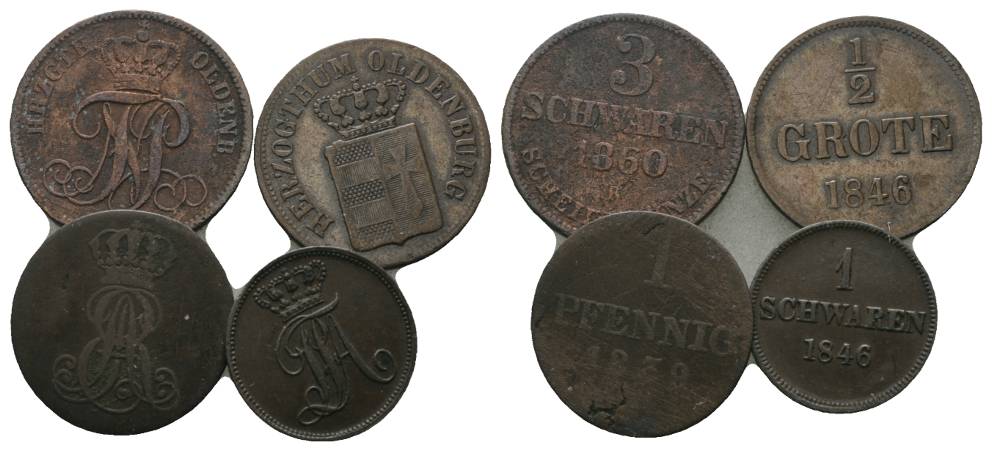  Altdeutschland, 4 Kleinmünzen (1860/1846/1839/1846)   