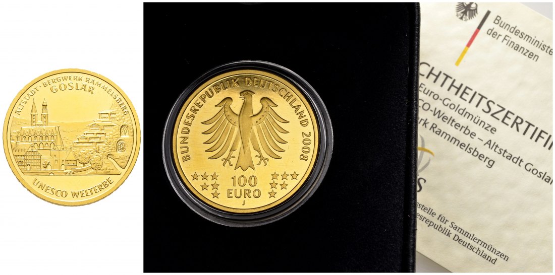 PEUS 8889 BRD 15,55 g Feingold. Goslar incl. Etui und Zertifikat 100 Euro GOLD 1/2 Unze 2008 J Hamburg Kl. Kratzer, Stempelglanz