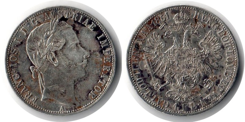  Österreich  1 Florin  1861  FM-Frankfurt Feingewicht: 11,11g  Silber sehr schön   