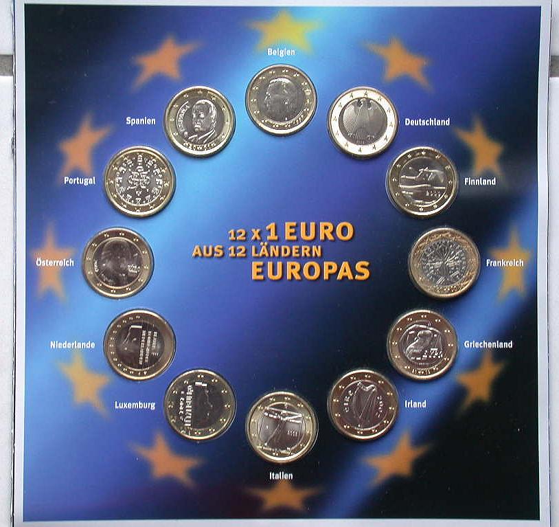 12 x 1 Euro 1999 - 2002 12 Länder Europas st in Orig.Blister, erste Original-Ausgaben