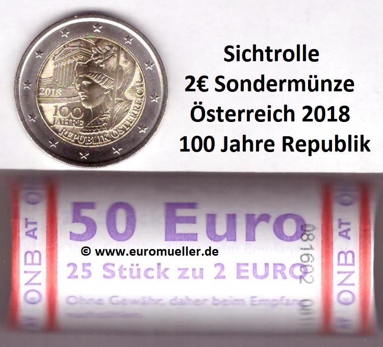 Österreich Rolle 2 Euro Gedenkmünze 2018...Republik   