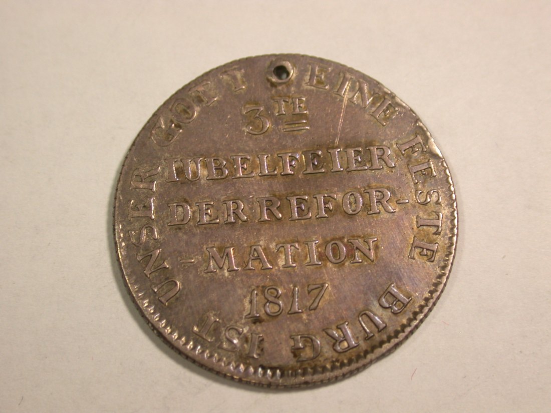  B27 Frankfurt Silber Medaille 1817 Reformation gelocht Originalbilder   