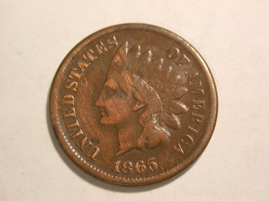  B27 USA  1 Cent Indian Head 1865 in ss/ss+ Originalbilder   