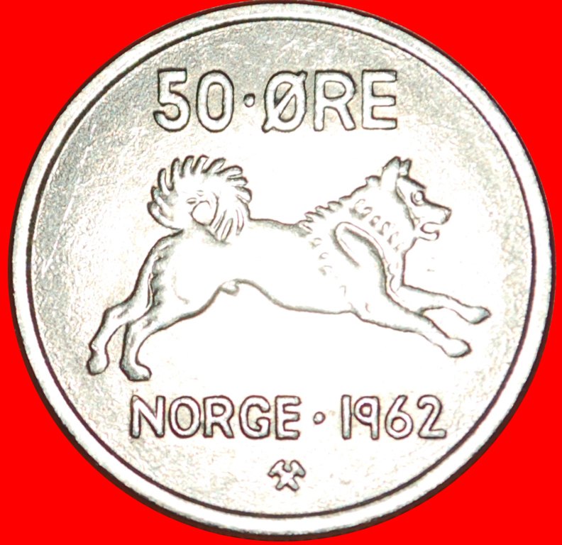  √ DOG (1958-1973): NORWAY ★ 50 ORE 1962 MINT LUSTER! Olav V (1957-1991) LOW START ★ NO RESERVE!   