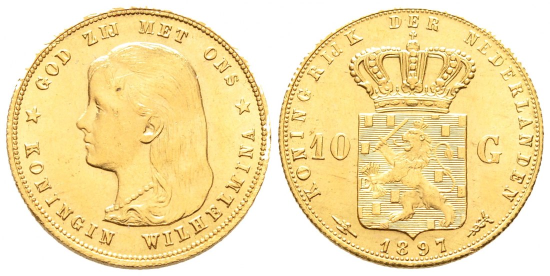 PEUS 8897 Niederlande 6,06 g Feingold. Wilhelmina III. (1890 - 1948) 10 Gulden GOLD 1897 Sehr schön +