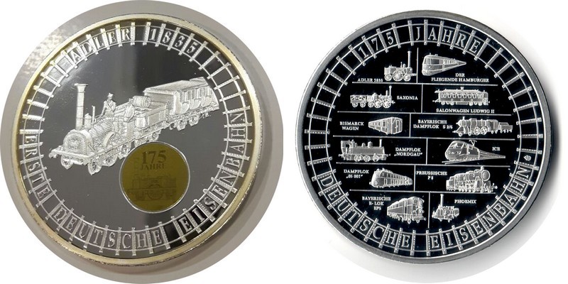  Deutschland   Medaille  175 Jahre Deutsche Eisenbahn    FM-Frankfurt   Gewicht: 53,2g  PP   