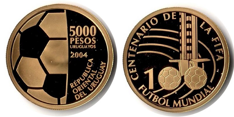Uruguay MM-Frankfurt Feingewicht: 6,74g Gold 5000 Pesos Uruguayos 2004 pp