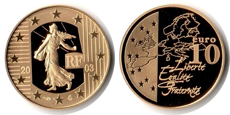 Frankreich MM-Frankreich Feingewicht: 7,75g Gold 10 EURO 2003 PP