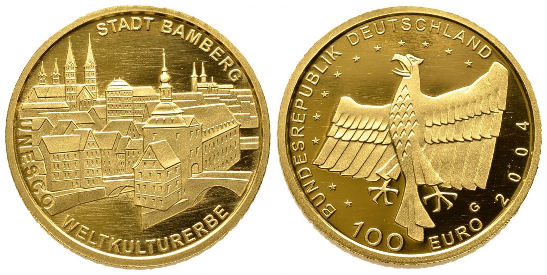 PEUS 8910 BRD 15,55 g Feingold. Stadt Bamberg OHNE Etui + Zertifikat 100 Euro GOLD 2004 G Stempelglanz (in Kapsel)