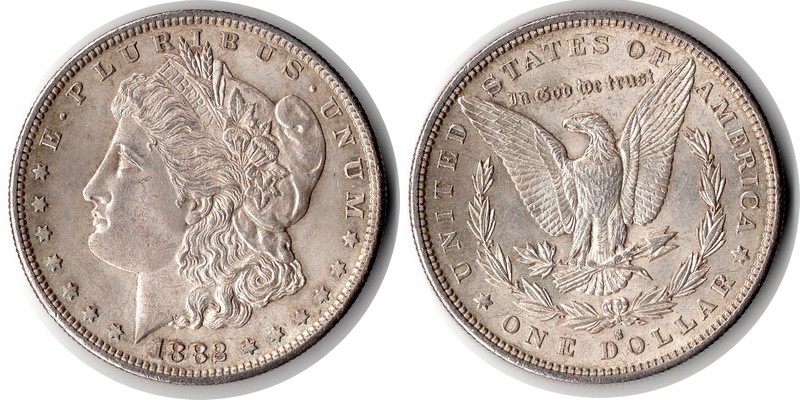  USA  1 Dollar (Morgan Dollar)  1882  FM-Frankfurt Feingewicht: 24,06g Silber sehr schön   