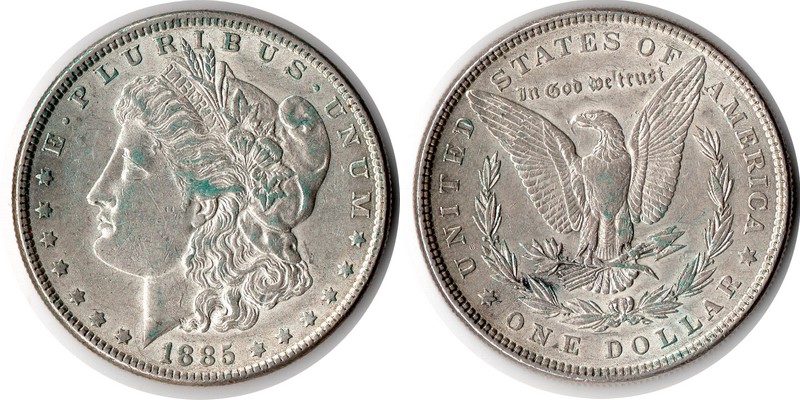 USA  1 Dollar (Morgan Dollar)  1885  FM-Frankfurt Feingewicht: 24,06g Silber sehr schön   