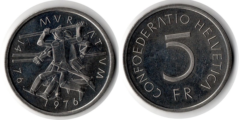  Schweiz  5 Franken  1976  FM-Frankfurt Gewicht: 13,2g Kupfer-Nickel ss/vorzüglich   