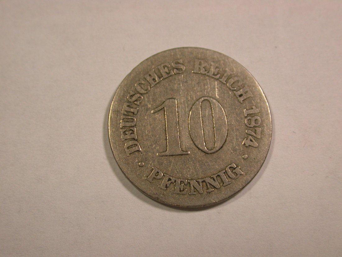  C01 KR 10 Pfennig 1874 B in gering-schön  Orginalbilder   