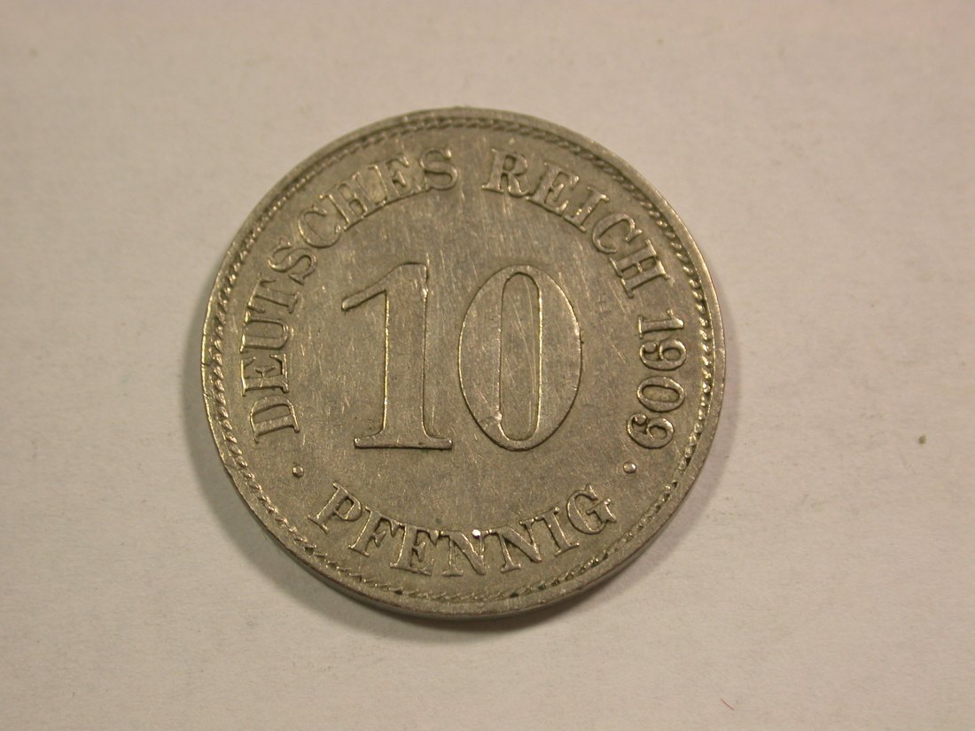  C01 KR 10 Pfennig  1909 E in ss/ss+   Orginalbilder   