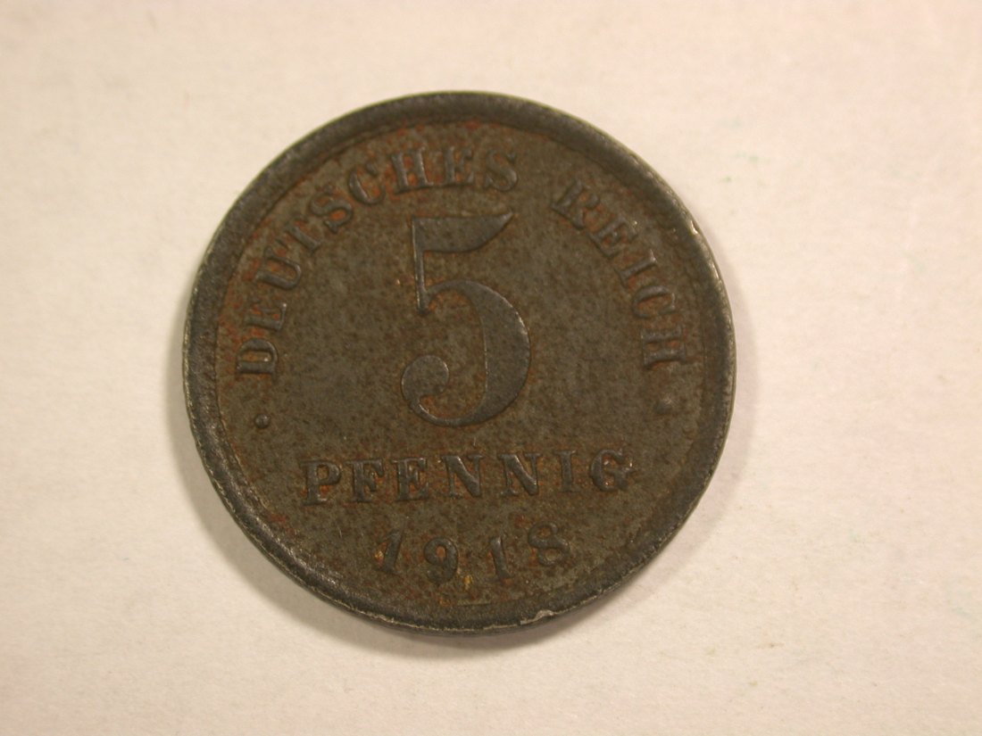  C02 KR 5 Pfennig 1918 E in vz, angelaufen Ersatzmünze   Orginalbilder   