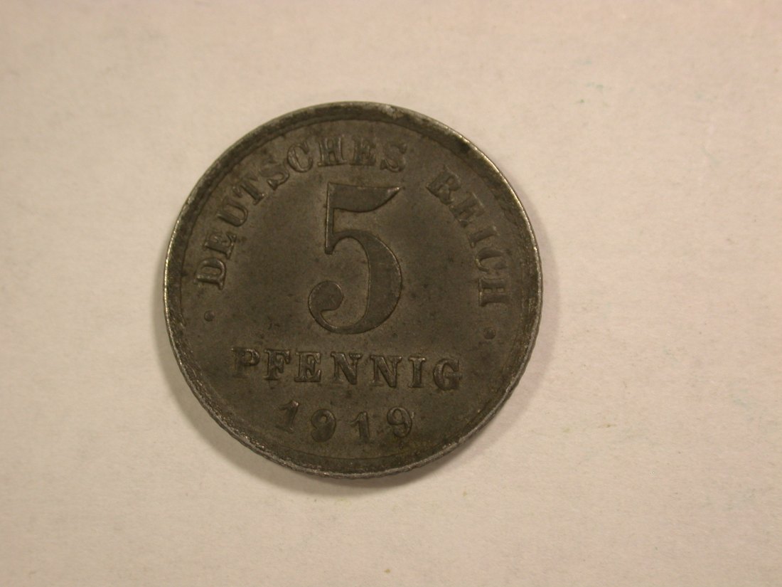  C02 KR 5 Pfennig 1919 E in vz/vz+   Ersatzmünze   Orginalbilder   