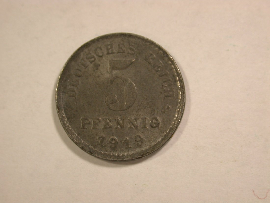 C02 KR 5 Pfennig 1919 A schwach geprägt sonst vz-st Ersatzmünze Orginalbilder