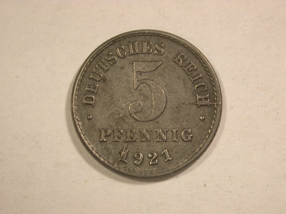  C02 KR 5 Pfennig 1921 J in vz-st    Ersatzmünze   Orginalbilder   