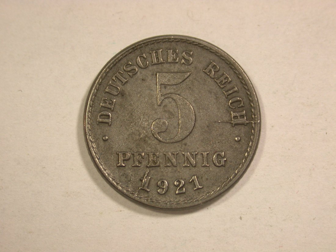C02 KR 5 Pfennig 1921 J in vz-st Ersatzmünze Orginalbilder