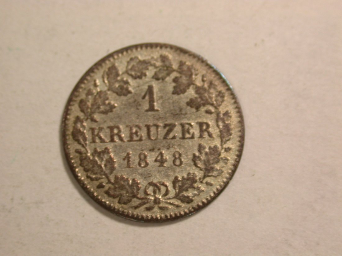  C02 Bayern  1 Kreuzer 1848 in ss/ss+ Orginalbilder   