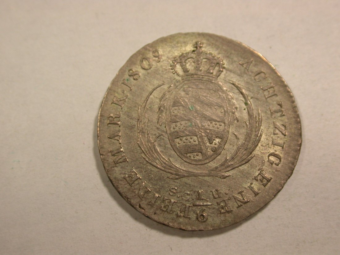  C03 Sachsen Silber 1/6 Taler 1809 in vz-st/f.st !!!  RR  Orginalbilder   