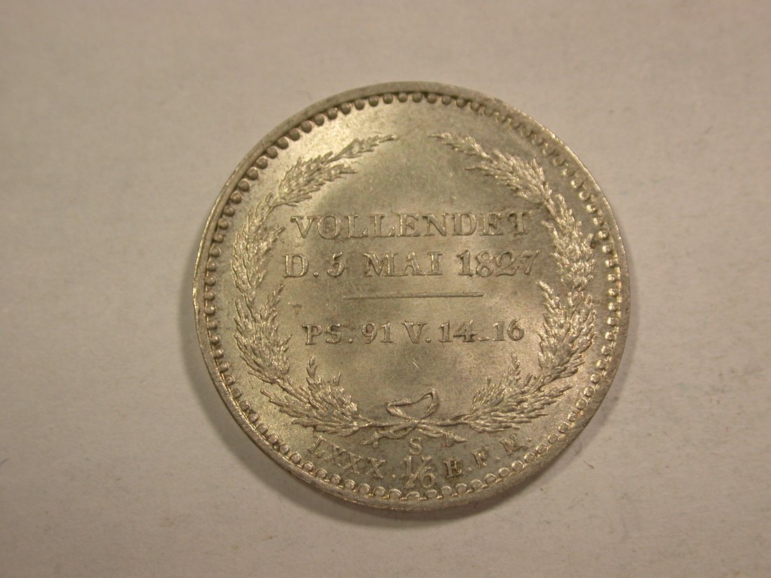 C03 Sachsen Silber 1/6 Taler 1827 a.d.Tod in f.st/st tolle Erhaltung Orginalbilder