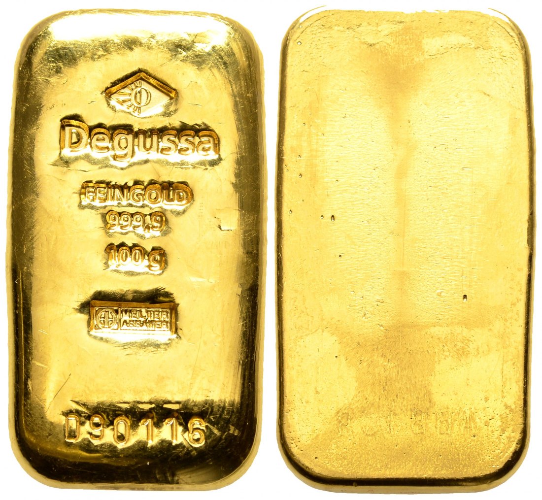 PEUS 8939 BRD 100 g Feingold. Degussa Barren GOLD 100 g o.J. Kl. Kratzer, Vorzüglich