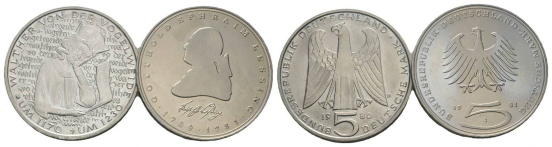  BRD Gedenkmünzen (2 Stück), 5 Mark 1980/1981   