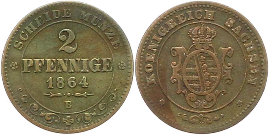  9531 Sachsen 2 Pfennig 1864   
