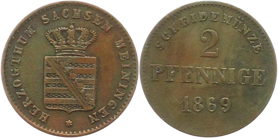  9537 Sachsen Meiningen 2 Pfennig 1869   