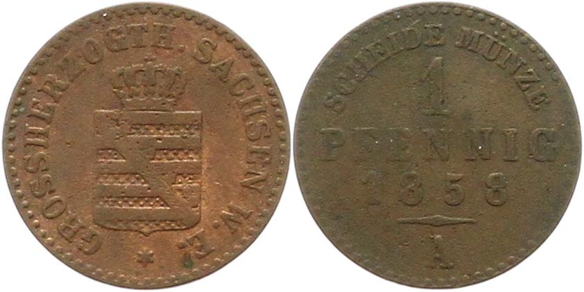  9539 Sachsen Weimar Eisenach 1 Pfennig 1858   