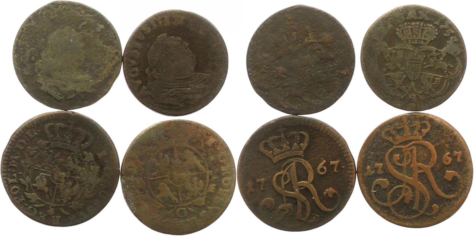  9550 Polen Lot von 4 Kleinmünzen um 1767   