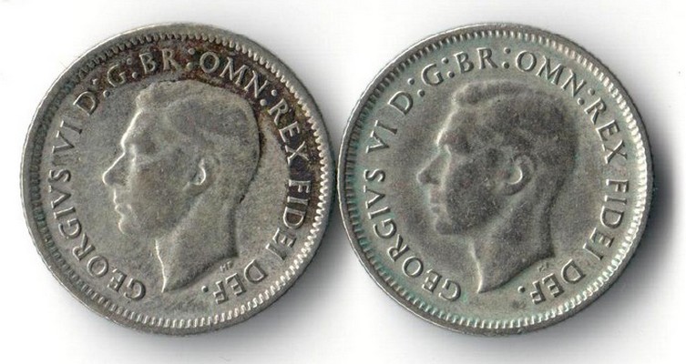  Australien  2x Sixpence  1950/1951  FM-Frankfurt  Feingewicht: 2x 2,61g Silber  sehr schön   