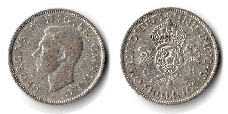  Großbritannien 2 Schilling  1940 FM-Frankfurt  Feingewicht: 5,6g Silber sehr schön   