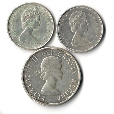  Kanada  2x25 Cent / 50 Cent 1966/67/63 FM-Frankfurt Feingewicht: insg. 18,66g Silber ss   