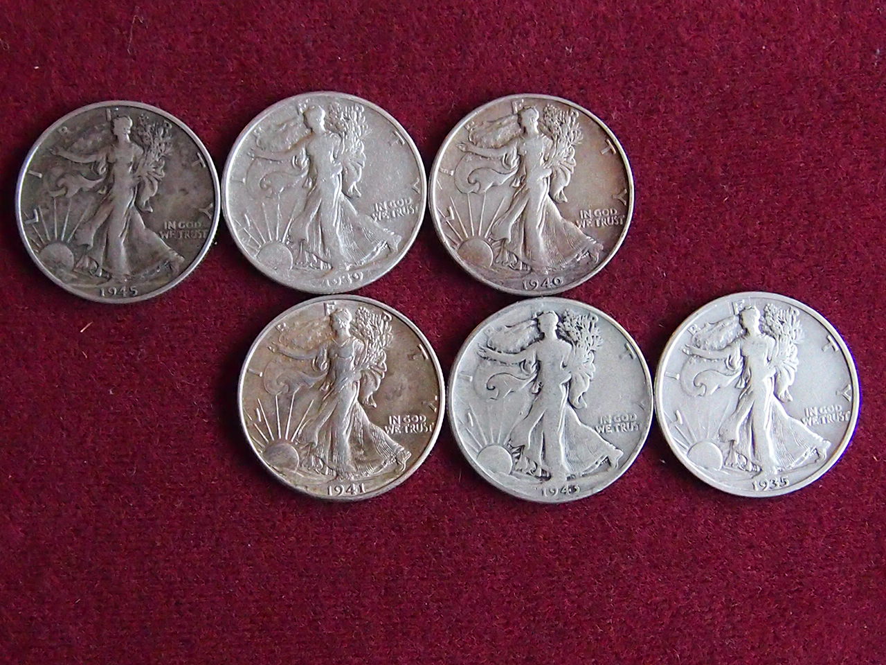 USA 1/2 Dollar 1935 bis 1945 Konvolut 6 Silbermünzen