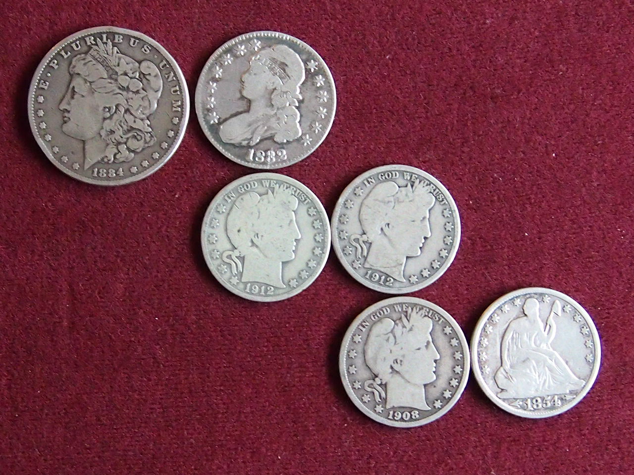 USA 50 Cents 1832 - 1/2 Dollar 1854 bis 1912 - 1 Dollar 1884 Konvolut 6 Silbermünzen