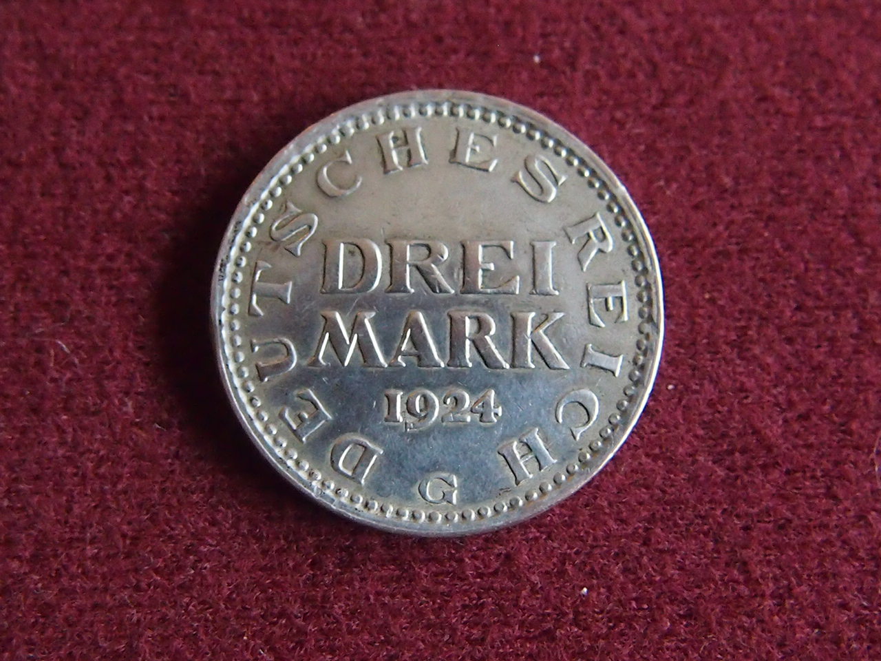 Weimar 3 Mark 1924G Adler Silbermünze VZ