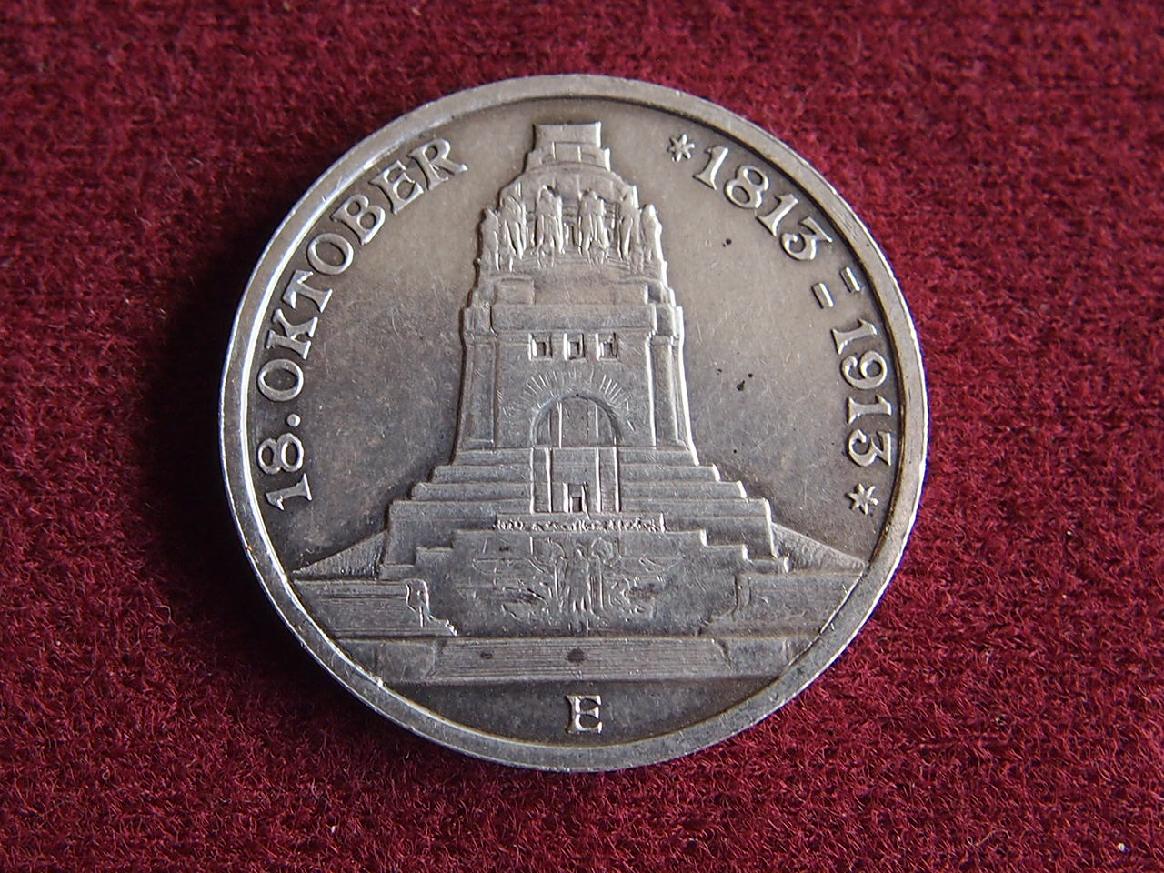 Kaiserreich 3 Mark 1913E Völkerschlachdenkmal bei Leipzig Silbermünze VZ
