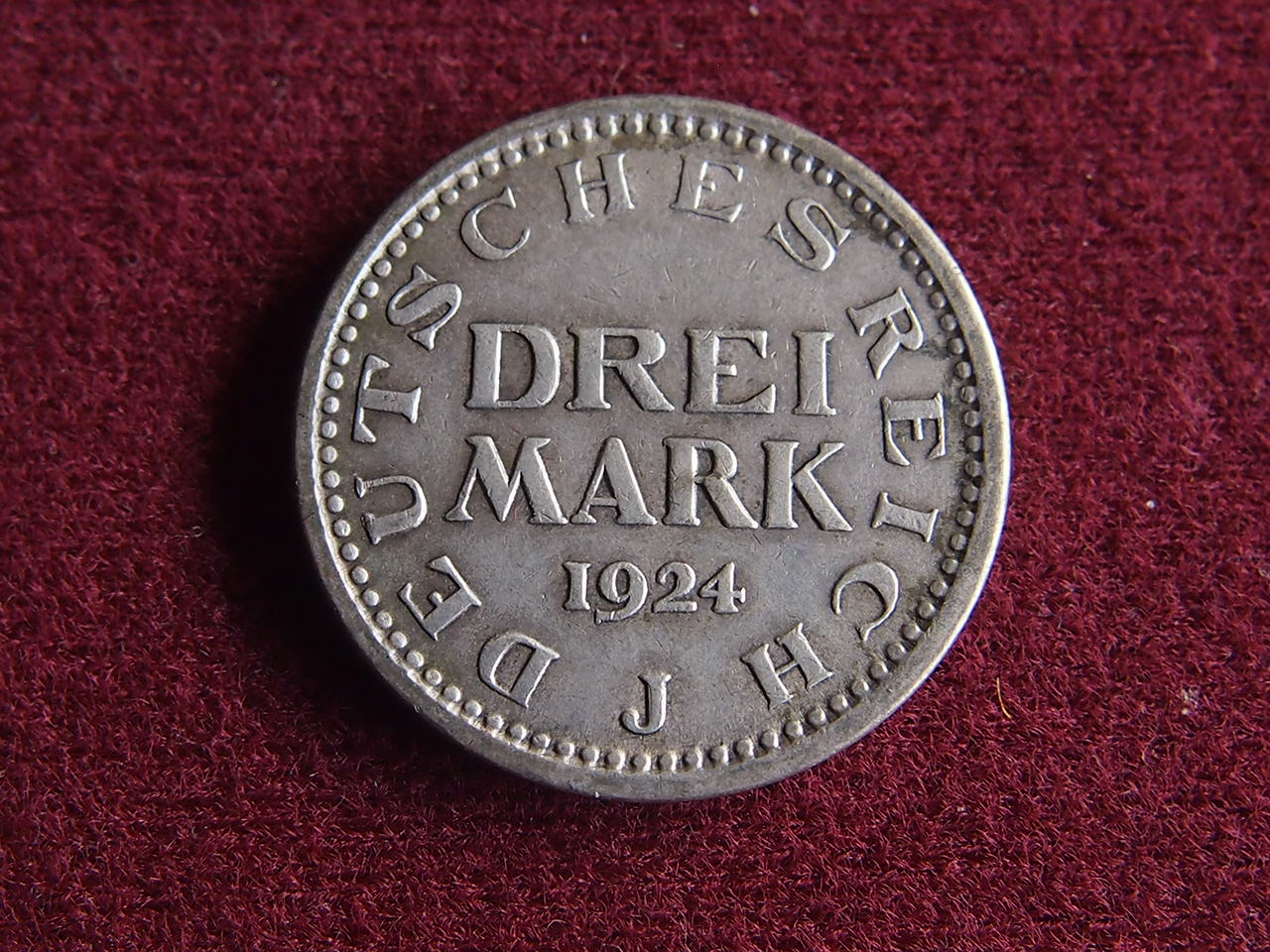 Weimar 3 Mark 1924J Adler Silbermünze VZ