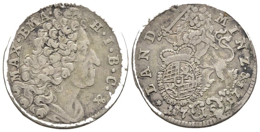 PEUS Bayern Maximilian II. Emanuel (1679 - 1726) 15 Kreuzer 1717 Leicht gewellt, sehr schön