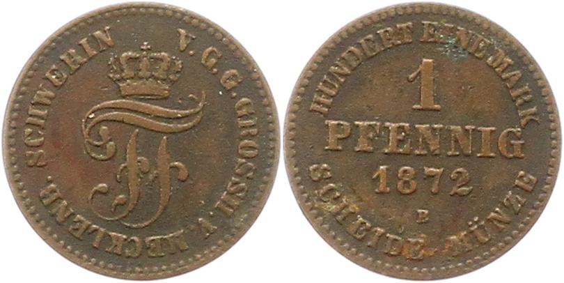  9554 Mecklenburg Schwerin Pfennig 1872   