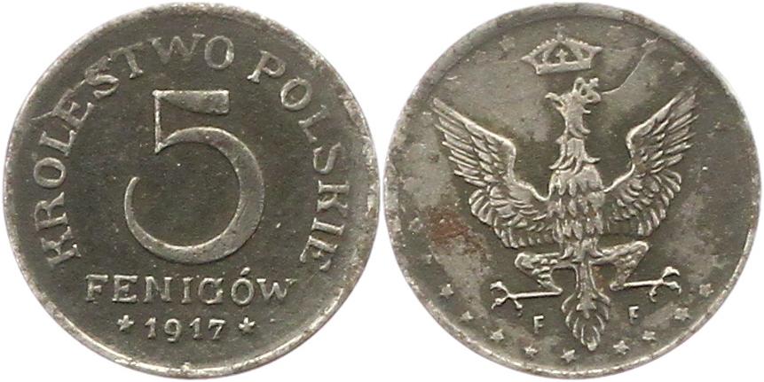  9569 Geplantes Königreich Polen 5 Fenigow 1917   