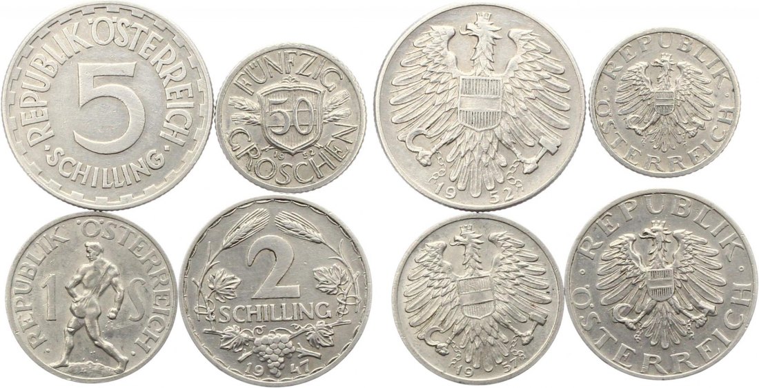  9575 Österreich 4 Alumünzen bis 5 Schilling   