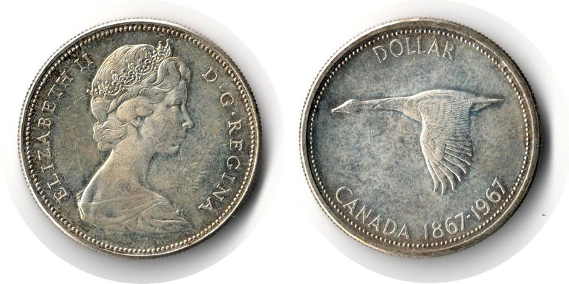  Kanada  1 Dollar 1967 FM-Frankfurt Feingewicht: 18,66g Silber sehr schön   