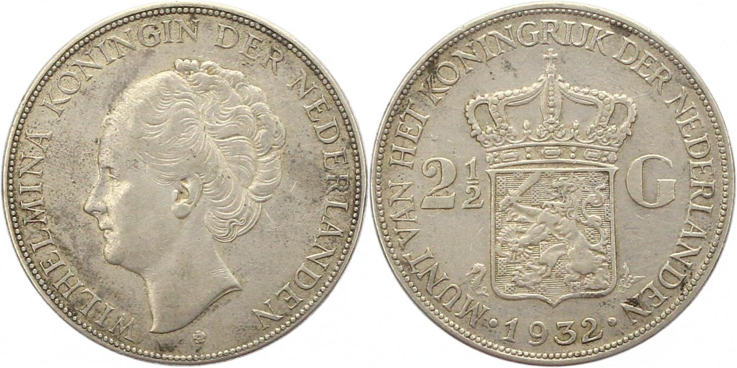  9651 Niederlande 2 1/2 Gulden Silber 1932   